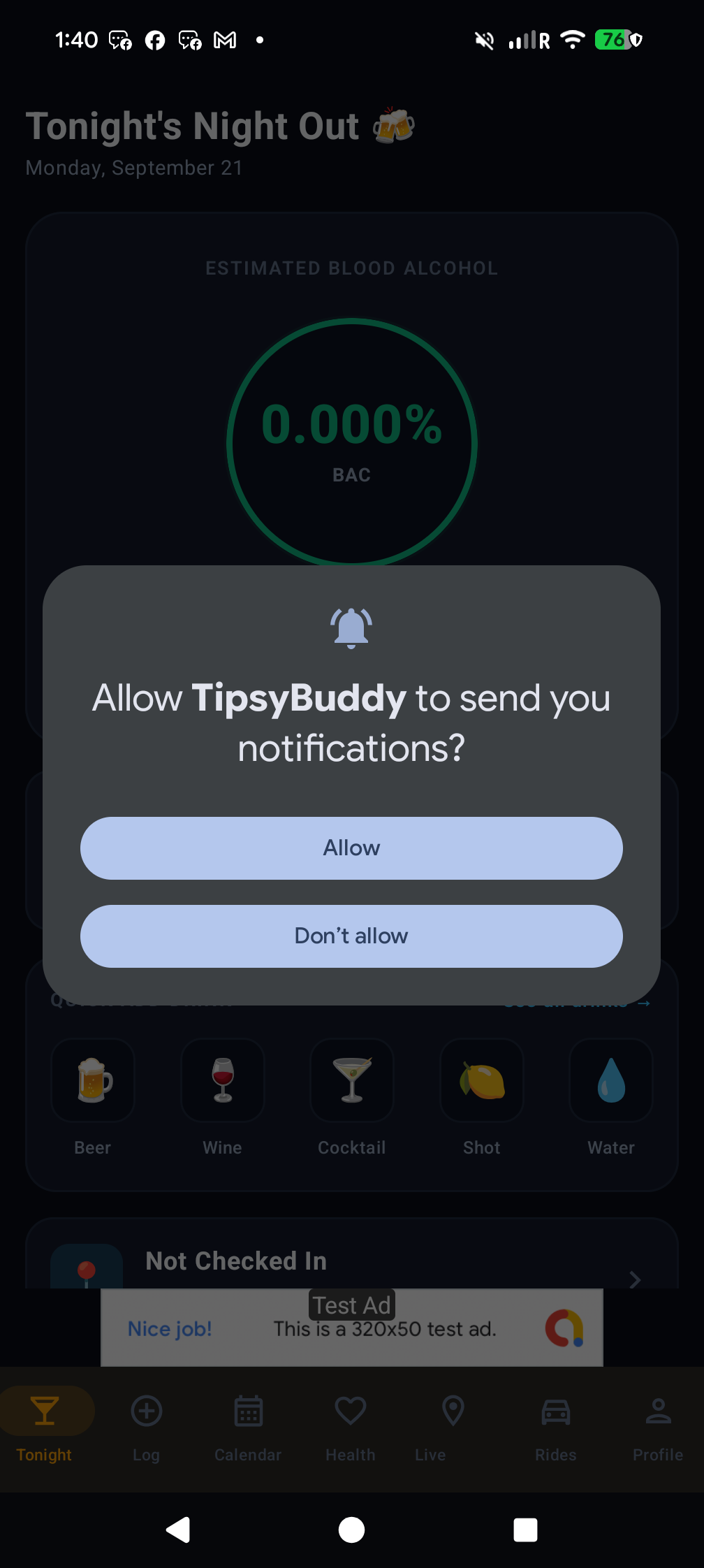 TipsyBuddy Main Dashboard