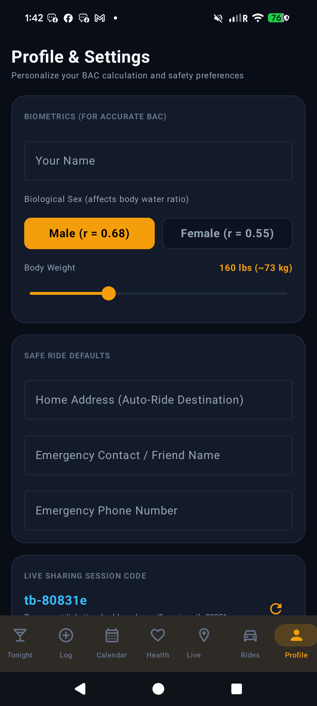 Profile Settings Screen